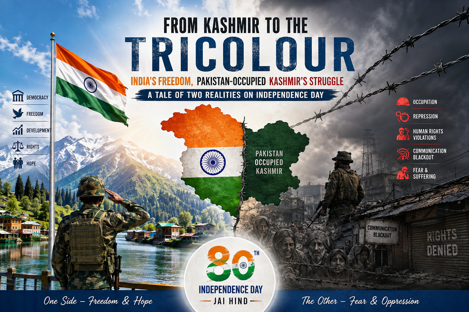 From Kashmir to the Tricolor: India’s Freedom, Pakistan-Occupied Kashmir’s Struggle — A Tale of Two Realities on Independence Day.